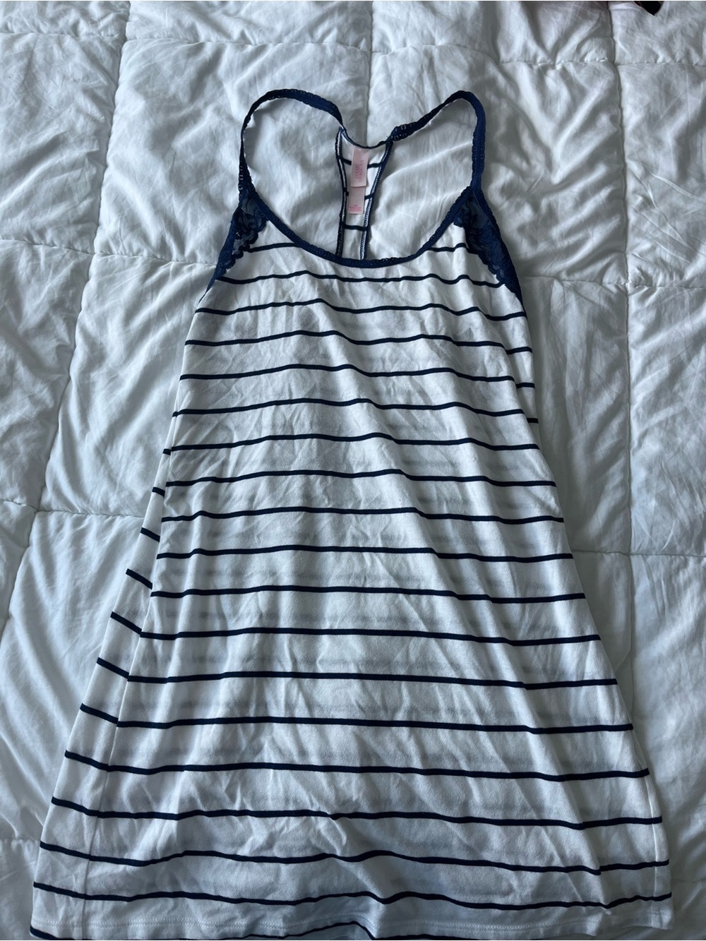 Striped Navy & White Lace-Trim Chemise Nightdress